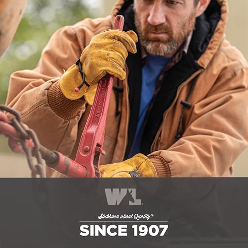 Wells Lamont Leather Work Gloves for Men – Heavy Duty, Cowhide, Abrasion & Puncture Resistant – Adjustable Wrist, Gunn Cut Design, Ideal for Ranching, Farming, Construction - Saddletan - M - size: Medium, style: 1132