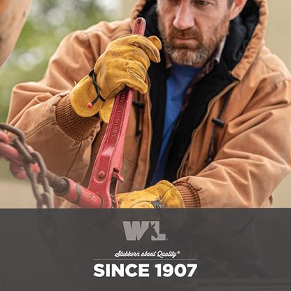 Wells Lamont Leather Work Gloves for Men – Heavy Duty, Cowhide, Abrasion & Puncture Resistant – Adjustable Wrist, Gunn Cut Design, Ideal for Ranching, Farming, Construction - Saddletan - M - size: Medium, style: 1132