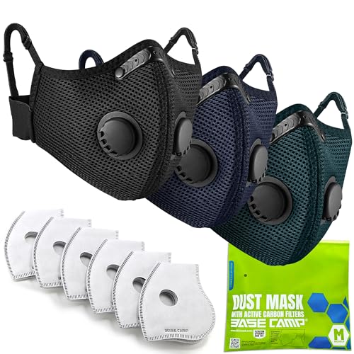 BASE CAMP Upgrade M Plus Dust Mask, Reusable Respirator Mask for Woodworking, Face Protection with 99.9% Effective Carbon Filters for Construction, Landscaping, Sanding, Painting, Pollution - color: Black+dark Tiber+dark Tangaroa