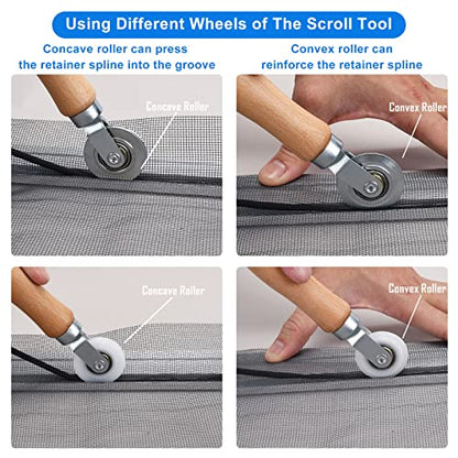 BAYTORY Upgrade Window Screen Repair Kit, Steel/Nylon Roller Tool with Bearing, Spline Removal Hook, 32ft Retainer Spline and 12pcs Screen Clips Replacement for Installing Door Mesh Screens - style: Nylon & Stainless Steel & Screen Holder Clips & Spline &