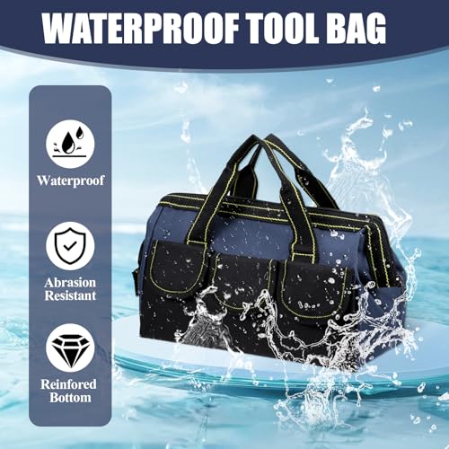 3 Pack Wide Mouth Tool Bag, 13 Inch Waterproof Power Tools Organizer Heavy Duty Drill Bag Electrician Tool Tote for Professionals, Construction Electricians Carpenter and DIY Enthusiasts