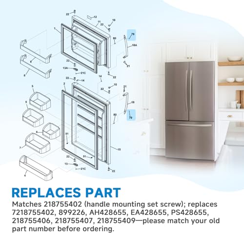 for 218755402 Refrigerator Door Handle Screw Kit 2-Pack (10-32 x 3/8 in) Hex Wrench Included, Compatible with Frigidaire/Electrolux/Kenmore, Replaces 7218755402 899226 218755406 218755407