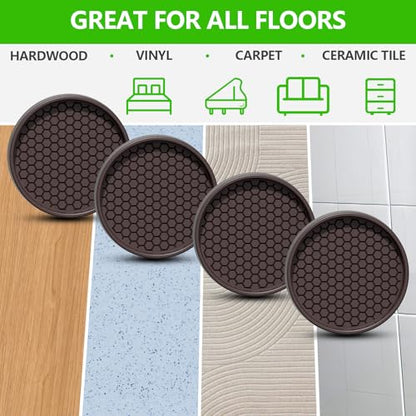 Non Slip Furniture Pads- 3"x3" Round Anti Skid Caster Cups Furniture Coasters, Anti-Sliding Grippers Floor Protectors for Furniture Bed, Couch, Chair Leg, Brown(Set of 12) - size: 3" 12pcs Brown