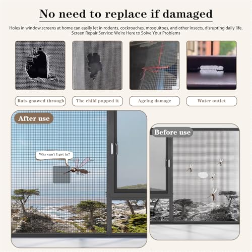 16 Sheets Window Screen Patches Repair Kit Black 4 Sizes Window Screen Repair Kit for Mesh Screen Door High-Strength Adhesive Fiberglass Quick Screen Repair Tape