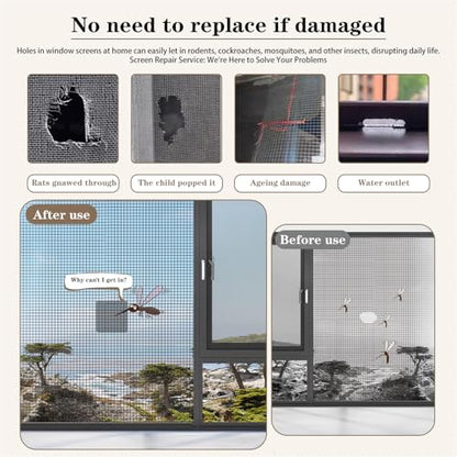 16 Sheets Window Screen Patches Repair Kit Black 4 Sizes Window Screen Repair Kit for Mesh Screen Door High-Strength Adhesive Fiberglass Quick Screen Repair Tape