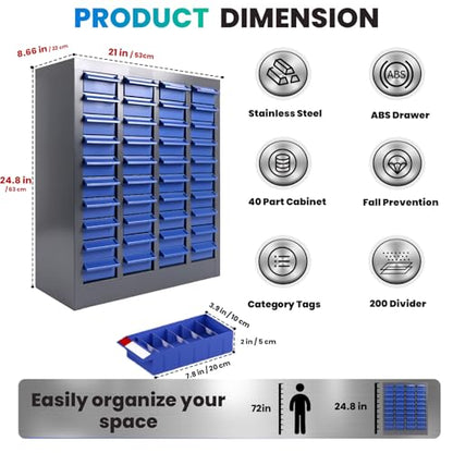40 Drawers - Part Cabinet, Shelves & Label Stickers - Bolt and Nut Organizer Bolt Bin Cabinets, Durable Steel Tool Storage Cabinet for Garage/Workshop Small Parts/Hardware Organization (40 Drawer) - style: 40 Drawer