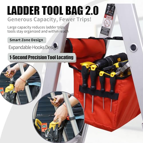KVI Folding Ladder Tool Tray Bag, Fit A Frame Stepladder, No Need Repeated Up-Down Climbs, High Capacity - color: High Capacity