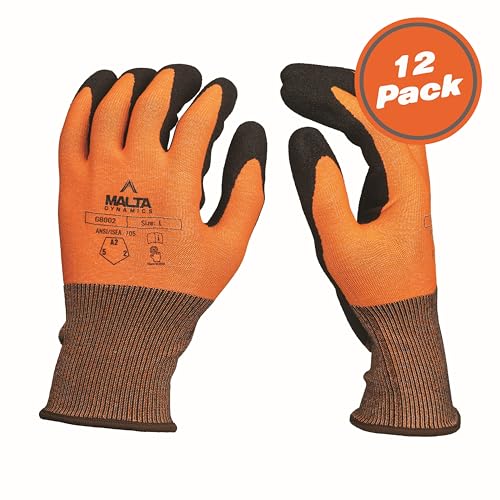 Malta Dynamics Safety Work Gloves – 12 Pack Nitrile Coated Ultra-Thin Mens Work Gloves with Cut Level 2 Protection, Touch Screen Compatible OSHA and ANSI Compliant (Large) - size: Large