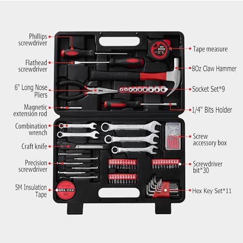 146-Piece Household Tool Kit - Perfect for Home Repair, Car Maintenance, DIY Projects - Complete Set w/Hammer, Screwdrivers, Pliers, Wrench with Storage ToolBox - Ideal Gift