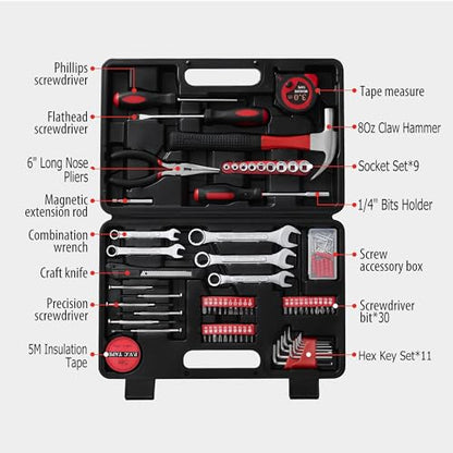 146-Piece Household Tool Kit - Perfect for Home Repair, Car Maintenance, DIY Projects - Complete Set w/Hammer, Screwdrivers, Pliers, Wrench with Storage ToolBox - Ideal Gift