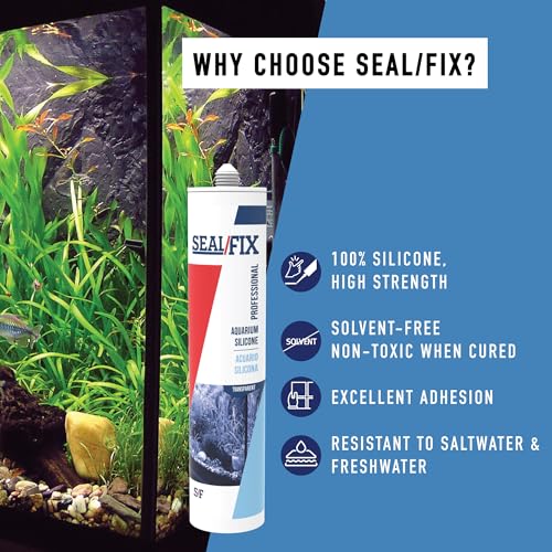Seal/Fix Aquarium Silicone Sealant - Clear - 100% Fish-Safe Silicone for Freshwater & Saltwater Tanks, Waterproof, Non-Toxic, Flexible Bonding for Glass, Leak Repair & Decoration (10.1 fl oz, 1 Pack)