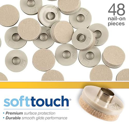 SoftTouch 1" Round Nail-On Felt Furniture Sliders, Protective Heavy-Duty Felt Pads for Wood Furniture and Hard Surfaces, 48-Count, Beige - color: Linen, size: 1 Inch, style: Value Pack
