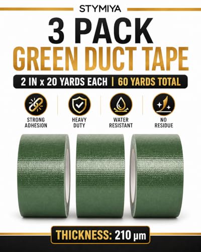 Green Duct Tape Heavy Duty: 3Rolls*2IN*20Yards Wide Waterproof Outdoor Duck Furniture Repair Tape Bulk - Strong Adhesive Weather UV Resistant No-Residue Masking Tapes Patterns Variety - color: Green, size: 3*2in*20yards