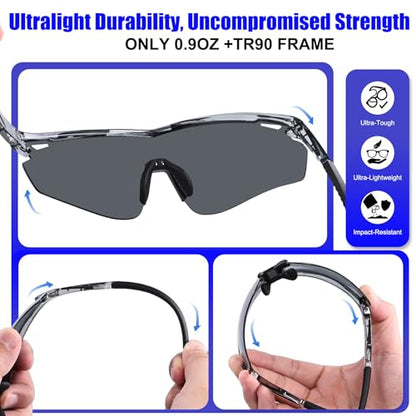 Polarized Sports Sunglasses for Men Women,Wrap Around Sun Glasses for Running Cycling Baseball Fishing Golf Hiking - color: Transparent Black