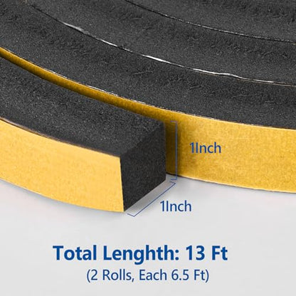 Kikerike Self Adhesive Foam Tape Weatherstrip 1in x 1in x 13Ft High Density Foam Insulation Strips Seal Weather Stripping with Strong Adhesive for Door and Window Sound Isolation Soundproofing - size: 1in x 1in x 13Ft