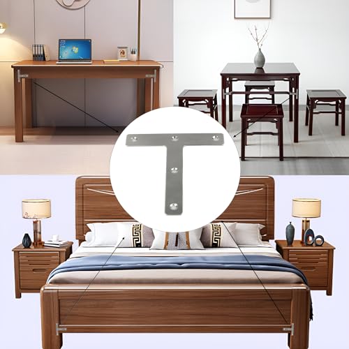 2PCS 120 x 120 mm T Shape Repair Plate, Stainless Steel T Shape Flat Mending Plates, Corner Brackets Angle Braces, Heavy Duty Furniture Repair Fixing Joint