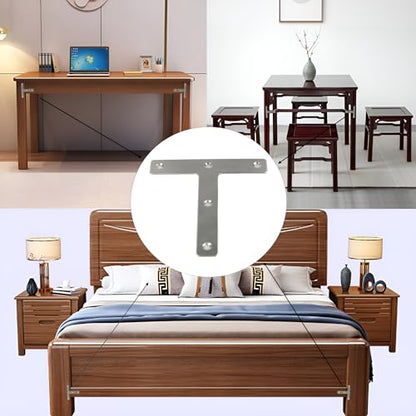 2PCS 120 x 120 mm T Shape Repair Plate, Stainless Steel T Shape Flat Mending Plates, Corner Brackets Angle Braces, Heavy Duty Furniture Repair Fixing Joint
