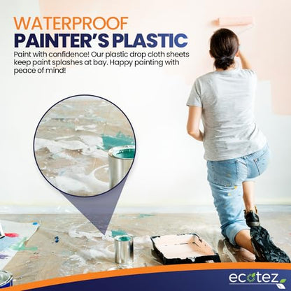 12 Pack 12 x 9 ft Extra Large Plastic Drop Cloth for Painting - Light & Durable Tarp Cover for Furniture - Plastic Clear Tarp Waterproof - Paint Floor Covering - Painters Drop Cloth Sheeting - size: 12 Pack
