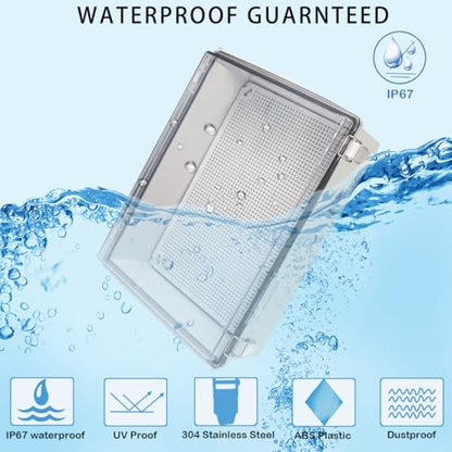 Zulkit Junction Box,IP67 Waterproof Electrical Box Hinged Clear Cover Stainless Steel Buckle Plastic Enclosure for Project w Mounting Plate Wall Bracket and 2 Cable Gland 15"x11"x5.1"/380x280x130mm - color: Clear Cover, size: 15"x11"x5.1"