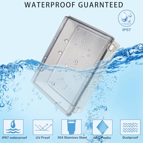 Zulkit Junction Box,IP67 Waterproof Electrical Box Hinged Clear Cover Stainless Steel Buckle Plastic Enclosure for Project w Mounting Plate Wall Bracket and 2 Cable Gland 15"x11"x5.1"/380x280x130mm - color: Clear Cover, size: 15"x11"x5.1"
