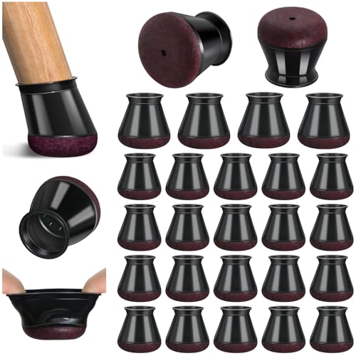 PISAO 24 Pcs Chair Leg Floor Protectors, Black Silicone Chair Leg Protectors Caps Covers for Hardwood Floors, Furniture Pads Sliders with Wrapped Felt Bottom Medium (Fit:0.76"-1.18") - color: Black-24pcs, size: Round Medium