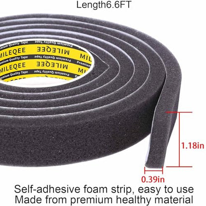 Single-Sided Adhesive Foam Tape Low-Density, Super Soft Easy Adjust Sealing Strip for Window Door Air Gap, Sponge Draft Blocker and Sound Reducer, 1.18in x 6.6FT Black