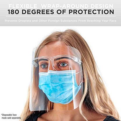 TCP Global Salon World Safety Face Shields with All Clear Glasses Frames (Pack of 4) - Ultra Clear Protective Full Face Shields to Protect Eyes, Nose, Mouth - Anti-Fog PET Plastic, Goggles