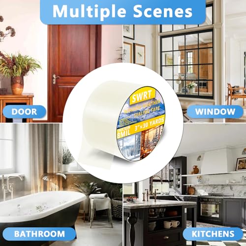 SWRT 3”x 30 YD 8 Mil Heavy Duty Transparent Window Weather Sealing Tape, No Residue Window Insulation for Winter, Preventing Cold Air Loss in Summer Door and Window Seal Kit - size: 3''× 30 YD