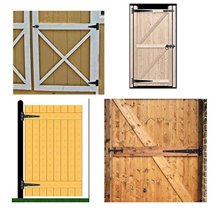 HLMOptimo Heavy Duty T Hinge Tee T Strap Shed Gate Barn Fence Door Hinge Wrought Rustproof All Size Black (4 pcs, 6 inch) - size: 6 Inch, style: 4 pcs