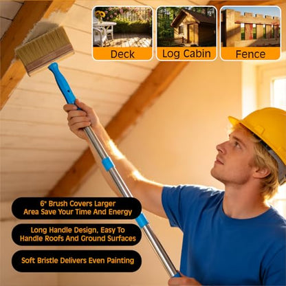 Deck Stain Brush, 3 PCS Wide Paint Brushes (4", 5", 6") for Faster Coverage with 1 Piece Extension Pole (33.5"), Stain Brushes for Wood, Deck, Walls, Fence and House - color: With Pole, 4", 5", 6"