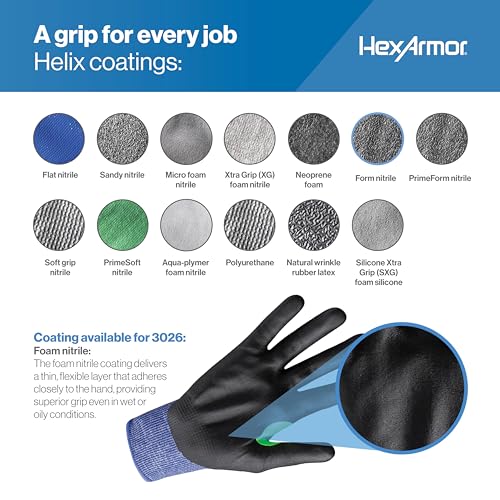 HexArmor Safety Gloves | Foam Nitrile | Full A7-Level Cut Resistance | Fiberglass-Free | Touchscreen Compatible | Helix 3026 - size: 3X-Large