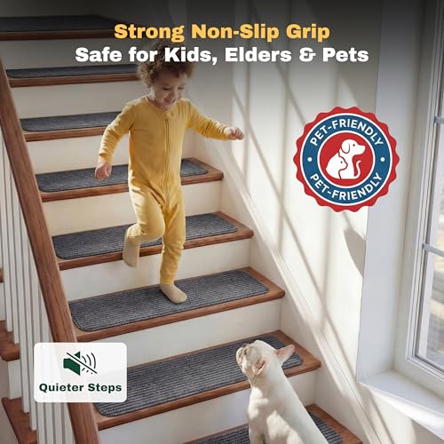 MBIGM Non-Slip Carpet Stair Tread Mat 30" x 30" Landing Rug-Matching Mat Non-Skid Safety Rug Slip Resistant - Gray - color: Grey, size: 2'6" x 2'6" - 1 pcs