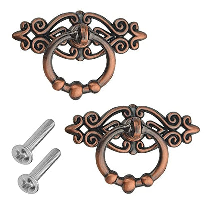WMYCONGCONG 10 PCS Vintage Drop Ring Drawer Pulls Handles 2.52" x 1.65" Antique Bronze Dresser Ring Pulls for Furniture Hardware Cupboard Dresser Wooden Case Box