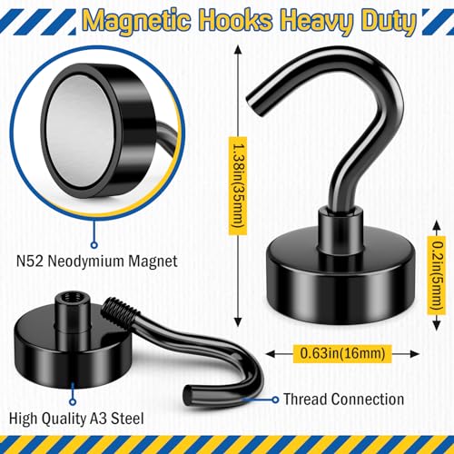 FINDMAG Black Magnetic Hooks, 28lbs Heavy Duty Magnets with Hooks, Strong Cruise Magnets, N52 Neodymium Magnetic Hooks for Cruise Cabins, Travel, Classroom, Office, Kitchen, Fridge, Grill, Pack of 16 - color: Black, size: 16Pack 30LBS+