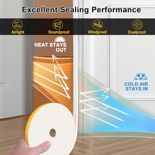 CR Foam Weather Stripping, 1/2 in x 1/8 in x 16.5Ft White Weather Stripping, Tool-Free for Tiny Gap Sealing - color: White, size: 1/2 In x 1/8 In x 16.5Ft