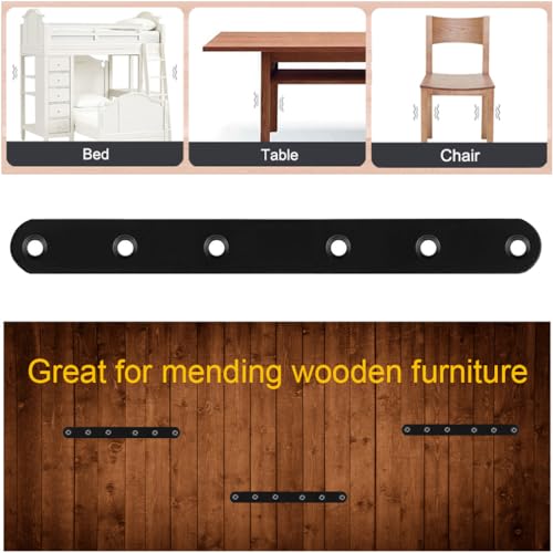 4 Pack Black Straight Brace Brackets 8 Inch Stainless Steel Flat Mending Plates, Heavy Duty Repair Fixing Joining Brackets for Wood with Screws - size: 4 Pcs/ Thicken