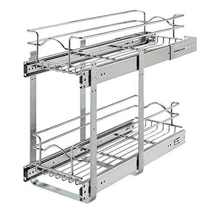Rev-A-Shelf 2-Tier Kitchen Cabinet Pullout Shelf and Drawer Organizer Slide Out Pantry Storage Basket in Multiple Sizes, 9 x 22 In, 5WB2-0922CR-1 - size: 9" W X 22"d, style: Two Tier