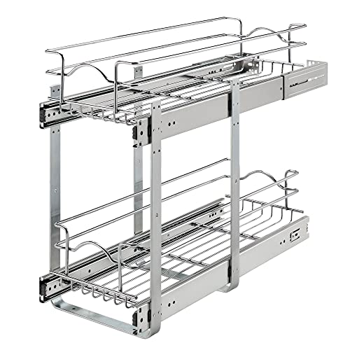Rev-A-Shelf 2-Tier Kitchen Cabinet Pullout Shelf and Drawer Organizer Slide Out Pantry Storage Basket in Multiple Sizes, 9 x 22 In, 5WB2-0922CR-1 - size: 9" W X 22"d, style: Two Tier