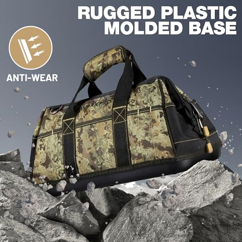 WORKPRO 16-Inch Wide Mouth Tool Bag, Multi-Pocket Tool Bags for Men with Adjustable Shoulder Strap, Waterproof Oxford Fabric and Sturdy Buttom - color: Camouflage