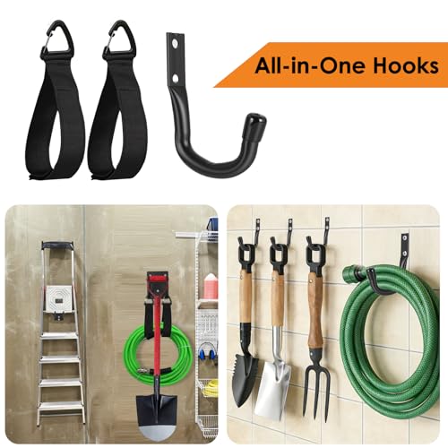 14" Garage Hooks Heavy Duty 4-Pack - Garage Storage System Hooks, Ladder Hooks for Garage Wall & Broom Holder Wall Mount | Non-Slip Tire Rack & Heavy Duty Wall Hooks for Hanging Ladders, Chairs.