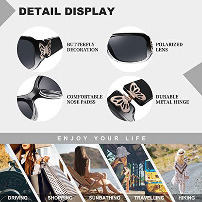 HAOLOTA Women's Polarized Sunglasses - Fashionable Wraparound Butterfly Design with UV400 Protection - color: A04 Gradient Black Frame/Grey Lens