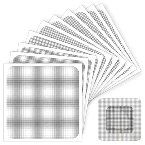 Matenf Window Screen Repair Patch, 10 Patches, 4"x 4"(10cm x 10cm), Gray, 3-Layer Strong Adhesive Window Screen Mesh Tape, Repair Kit for Window and Door Screen Tears Holes - color: Gray, size: 4"*4"