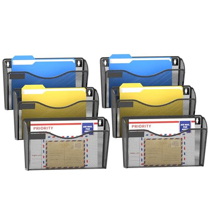 samstar 6 Pack Mesh Wall Mounted File Holder Metal Wall File Pocket Mail Organizer for Office/Home(with Label Panel) - color: Black