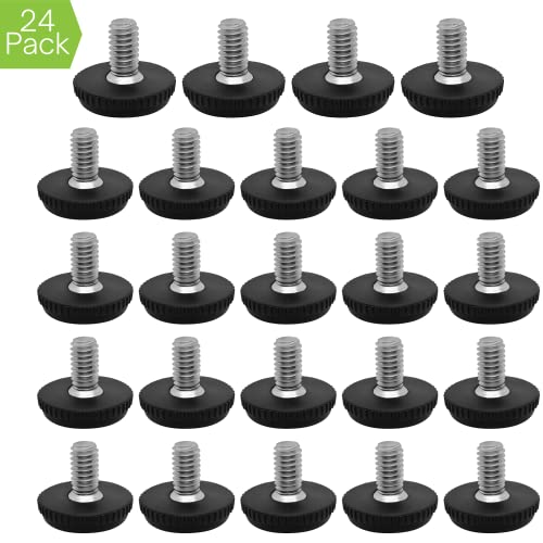 Project Patio 5/16-18 Stainless Steel Adjustable Furniture Levelers and Threaded Screw-in Leveling Feet Glides for Table and Chair Legs - 24-Pack