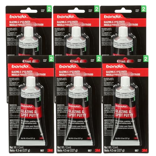3M Bondo Glazing and Spot Putty 6-Pack, 4.5 oz Tubes, Nitrocellulose Automotive Glazing Putty for Filling Pinholes, Scratches, Minor Dings and Hairline Cracks, Sandable in 20 Minutes - size: 6 Pack
