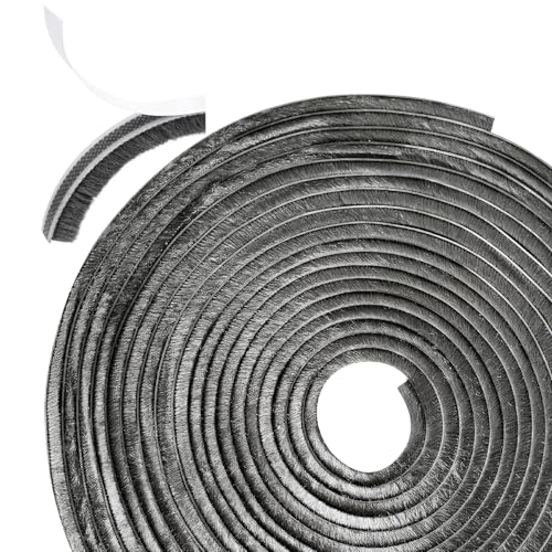 33FT Brush Weather Stripping, 0.35"W x 0.35"T High-Density Self-Adhesive Seal Strip for Doors and Glass Doors, Draft Blocker for Windproof, Dustproof, and Soundproof, Easy Cut & Install, Gray - size: 0.35" x 0.35"