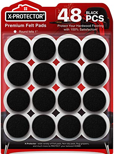 Felt Furniture Pads X-Protector - 48 PCS 1" - Premium Felt Pads Floor Protectors - Furniture Feet Wood Floors Protectors - Prevent Scratches, Annoying Noise & Protect Your Hard Surfaces! (Black) - size: 48 Pcs 1" Black, Round