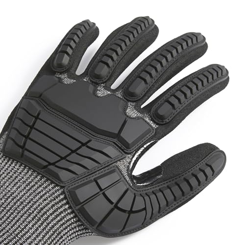 Amazon Basics Impact Protection Work Gloves, Cut Level A2, ANSI Level 4 Abrasion, Touchscreen Compatible, 15G Sandy Nitrile Palm, X-Large, Black with Brown Edge - size: X-Large