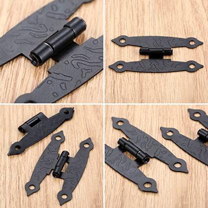 Yetaha10PCS Black H Cabinet Hinges, Antique Decorative Metal Hinge for Doors Windows Kitchen Furniture Cupboard Wardrobe Wooden Boxes, with Mounting Screws