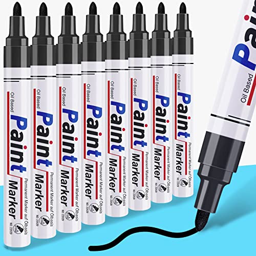 DAPAWIN Black Paint Markers - 8 Pens, Medium Tip, Quick Dry, Waterproof, Ideal for Fabric, Plastic, Glass, Canvas, Wall, Window, Christmas - color: Black